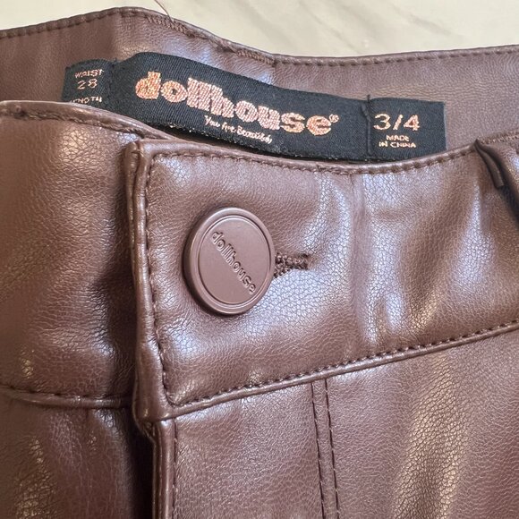 Vegan Leather Pants by Dollhouse in Chocolate Brown w/Flare Legs - Size 3/4 - Picture 4 of 12